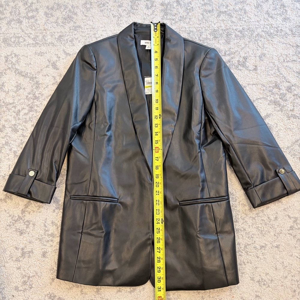 NWT Nine West Black Faux Leather Blazer Jacket Modern Minimal Chic Medium - Picture 7 of 9